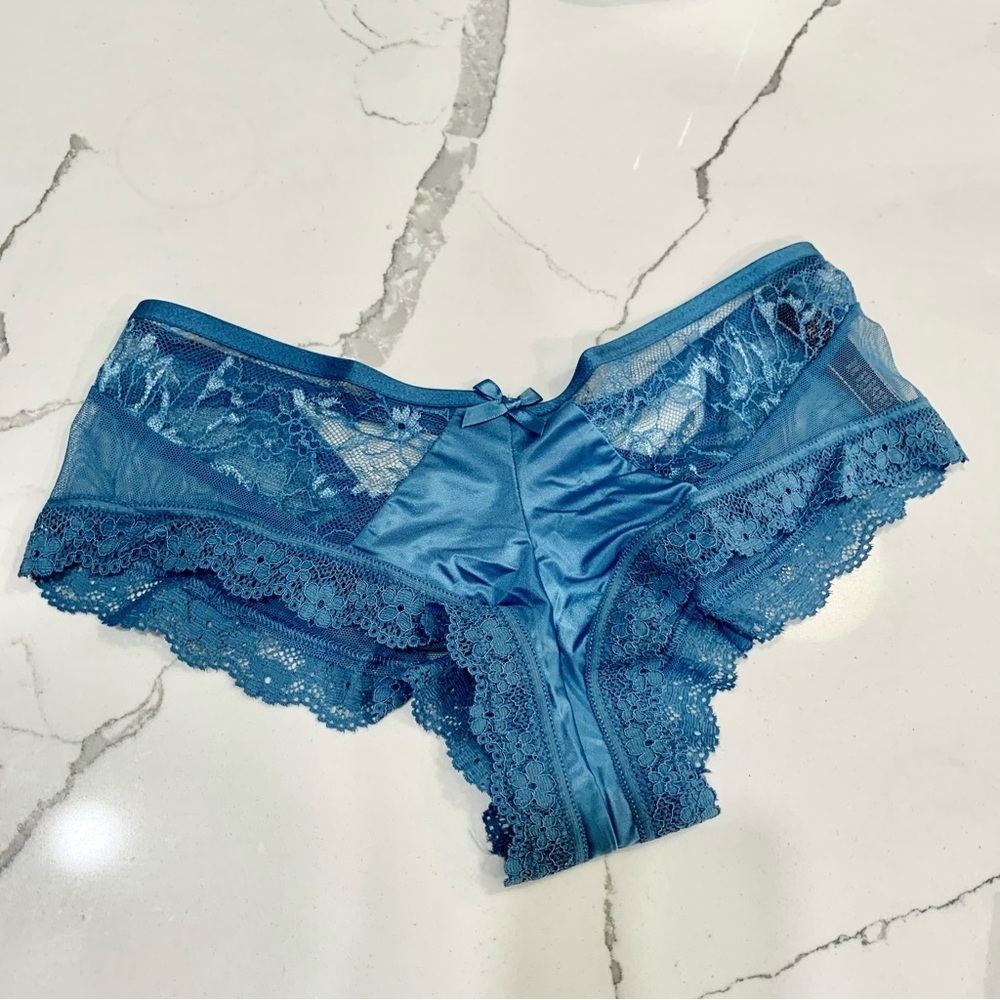 Teal Turquoise Lace Mesh Cheeky Panty with Cut-Out Back